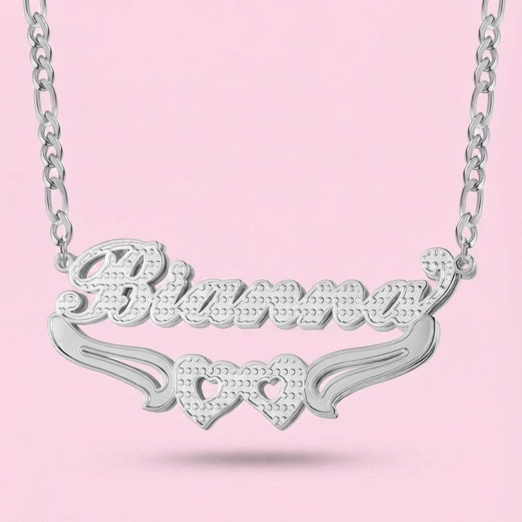 Double Plated Two Heart Nameplate Necklace
