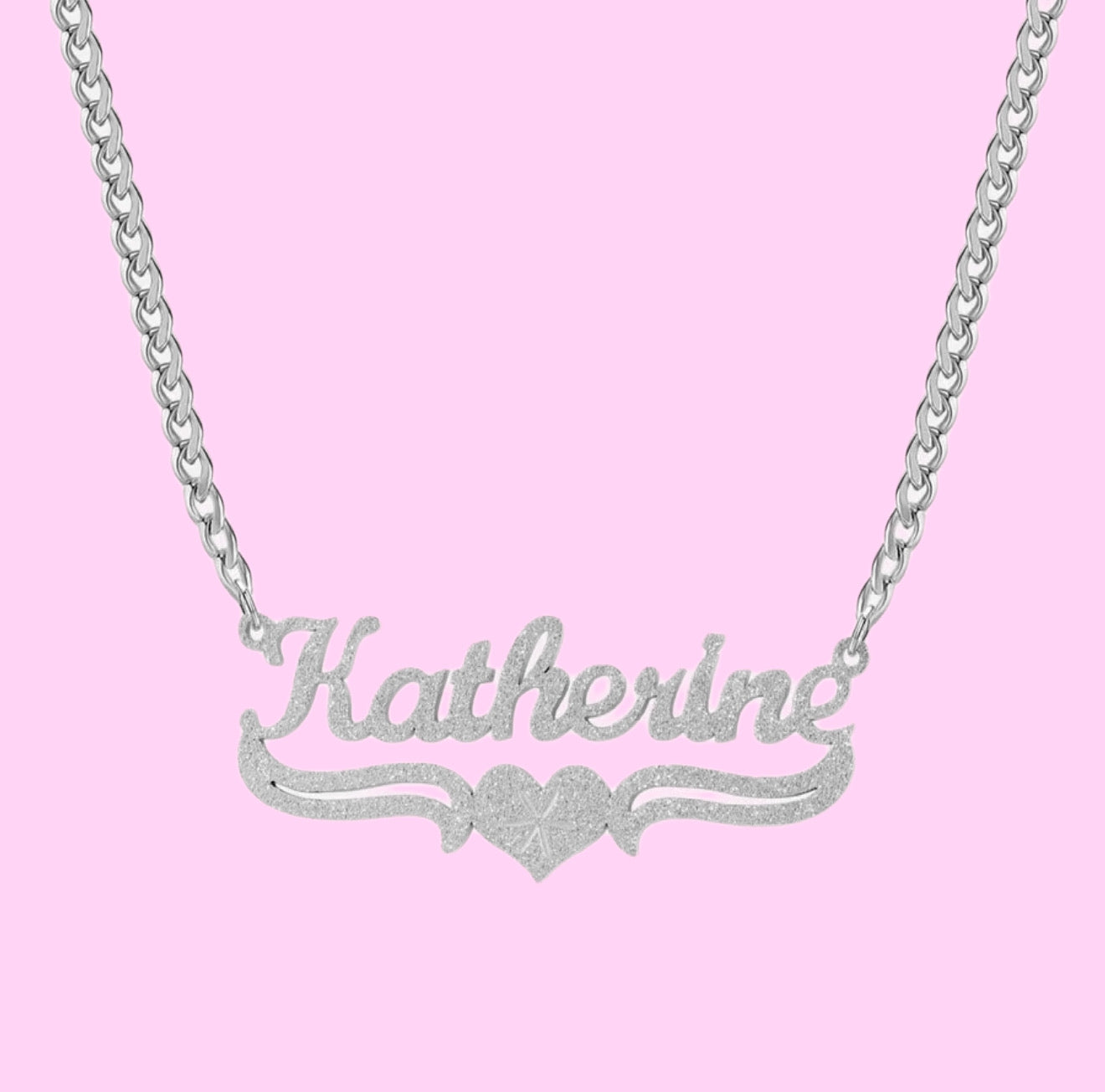 Frosted Heart Nameplate Necklace