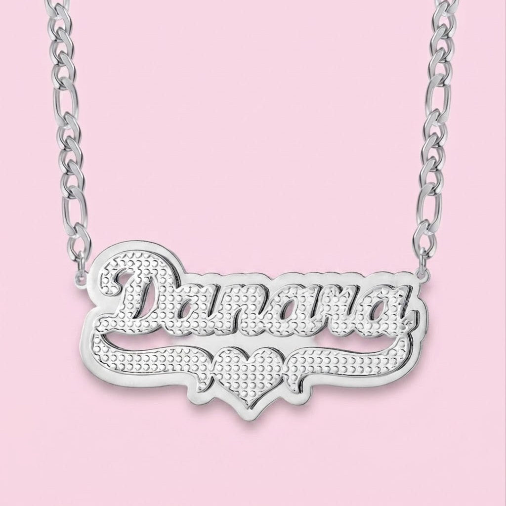 Two Tone Double Plated Heart Nameplate Necklace