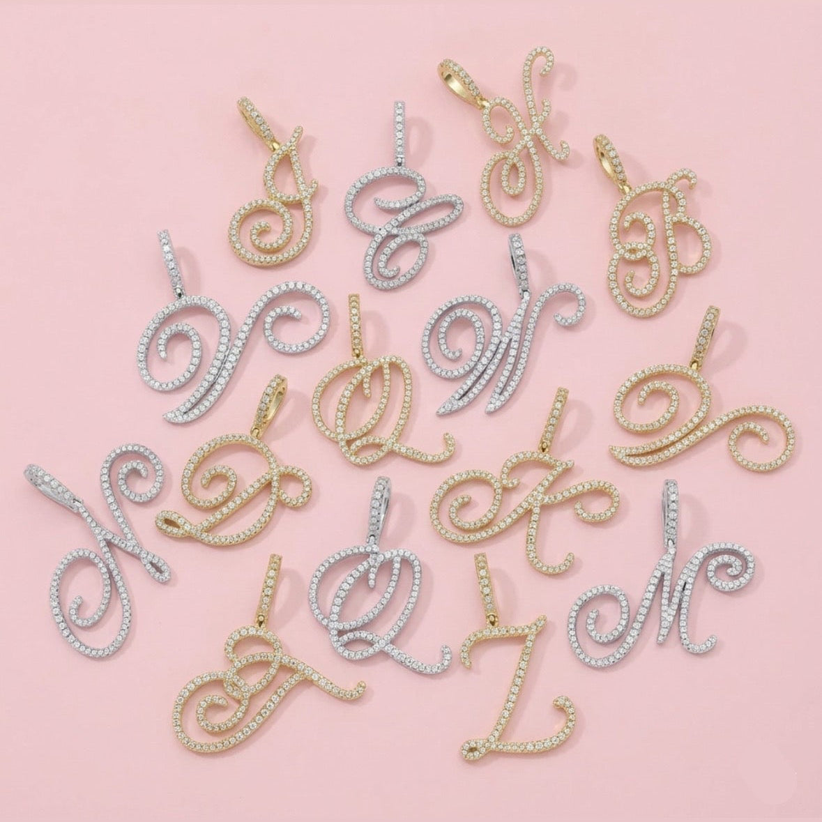 Cursive Initial Necklace Iced Out