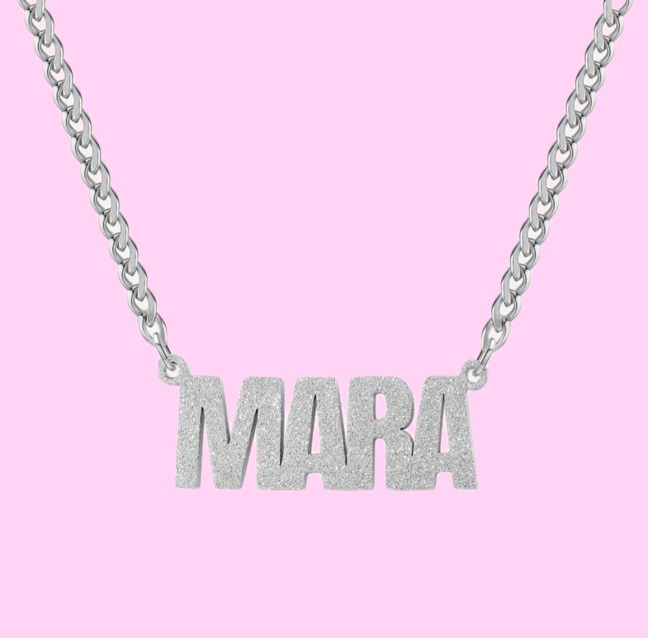 Frosted Diamond Cut Nameplate Necklace