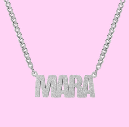 Frosted Diamond Cut Nameplate Necklace