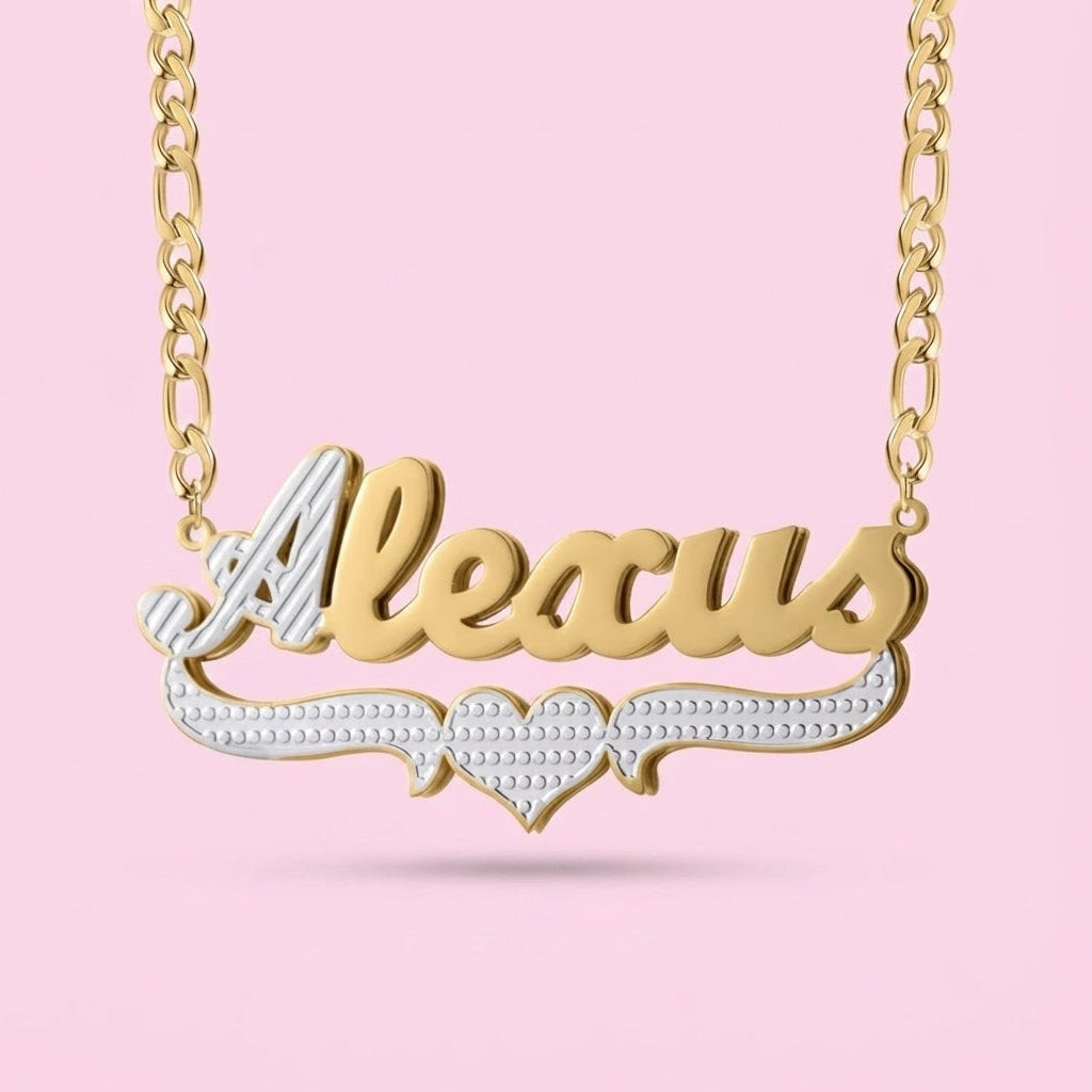 Two Tone Double Plated Heart Figaro Nameplate