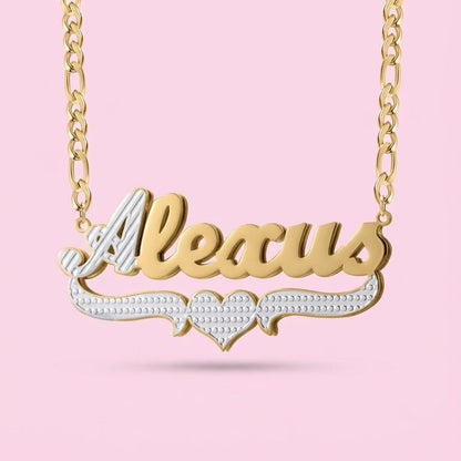 Two Tone Double Plated Heart Figaro Nameplate