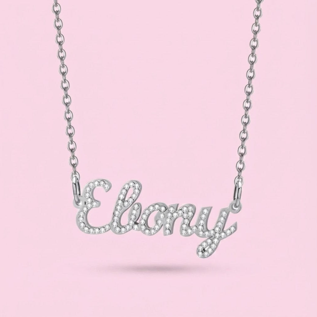 Dainty Crystal Nameplate Necklace
