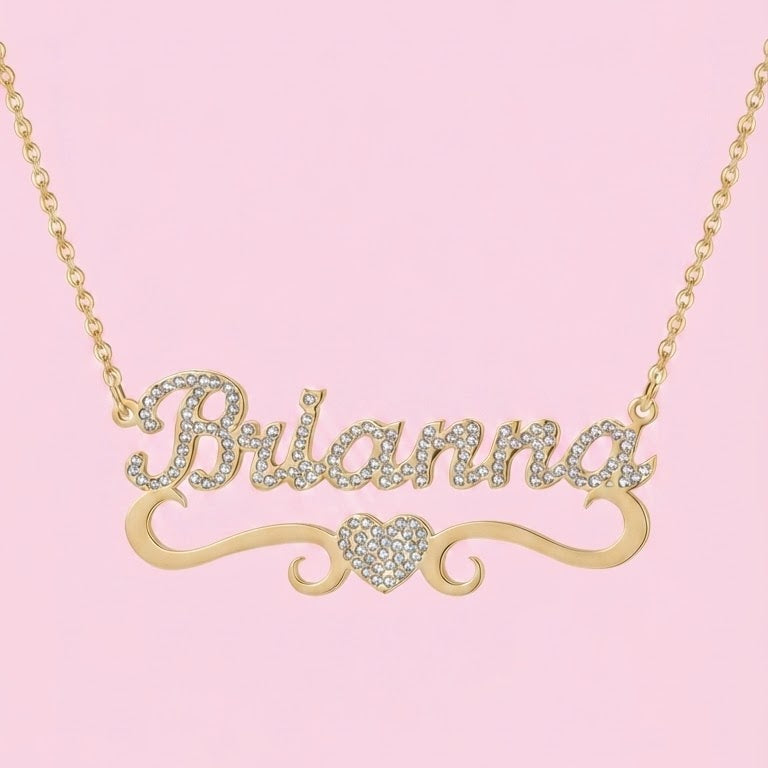 Crystal Heart Nameplate Necklace