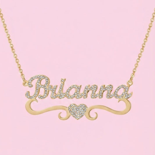 Crystal Heart Nameplate Necklace