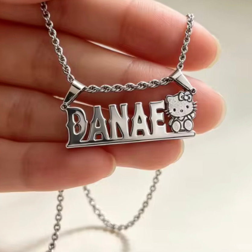 Waving Hello Kitty Nameplate Necklace