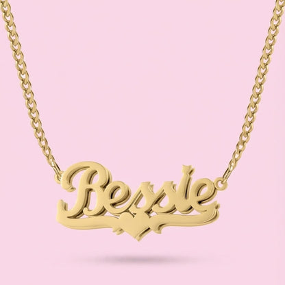 Double Plated Heart Nameplate Cuban Necklace