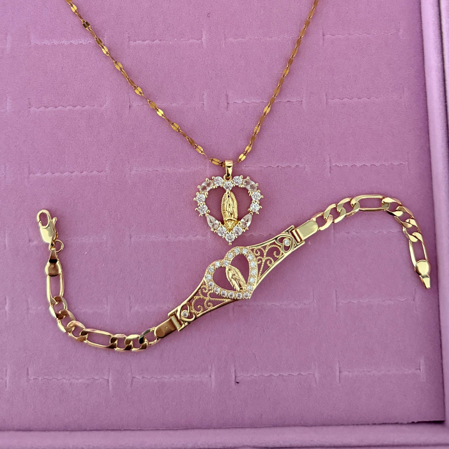 Virgin Mary Necklace + Bracelet Bundle Set