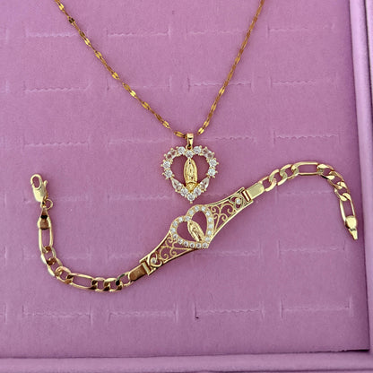Virgin Mary Necklace + Bracelet Bundle Set
