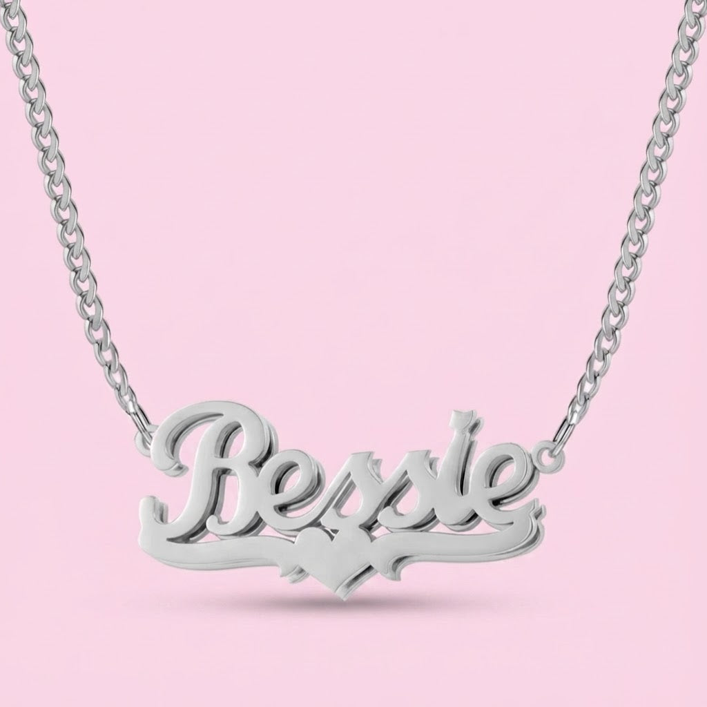 Double Plated Heart Nameplate Cuban Necklace