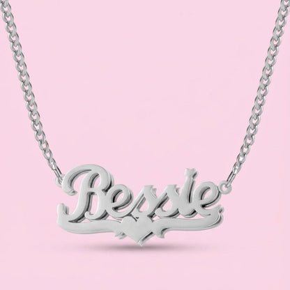 Double Plated Heart Nameplate Cuban Necklace