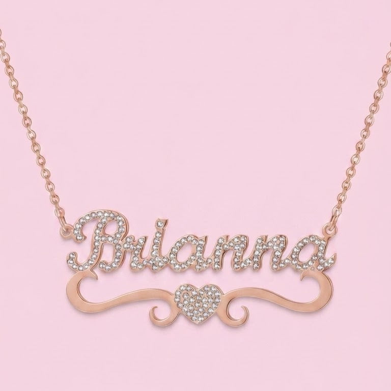 Crystal Heart Nameplate Necklace