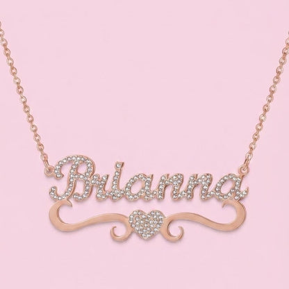 Crystal Heart Nameplate Necklace