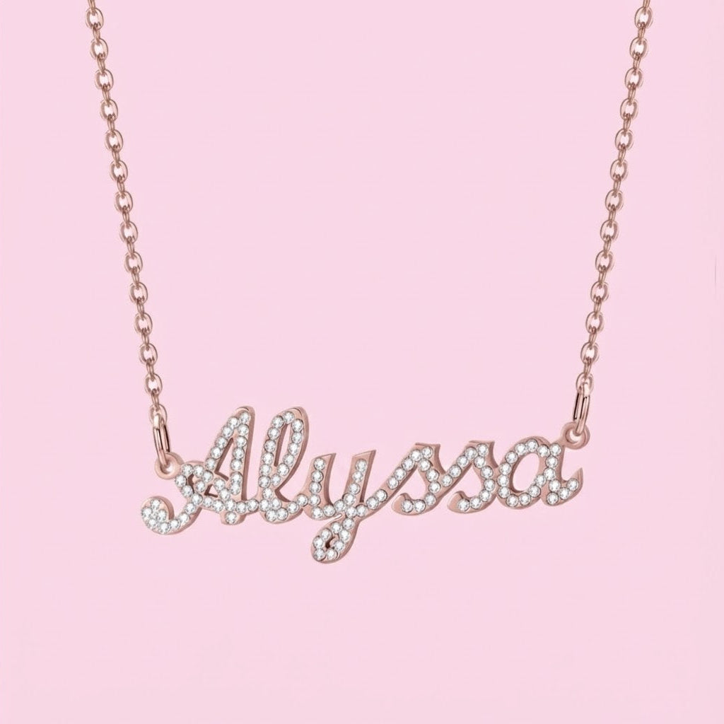 Dainty Crystal Nameplate Necklace