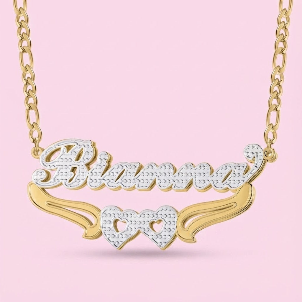 Double Plated Two Heart Nameplate Necklace