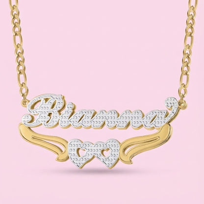 Double Plated Two Heart Nameplate Necklace