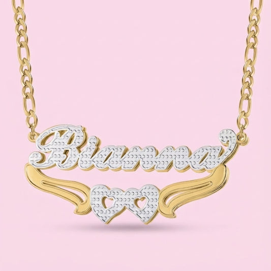 Double Plated Two Heart Nameplate Necklace