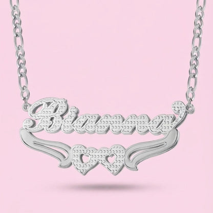 Double Plated Two Heart Nameplate Necklace