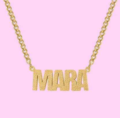 Frosted Diamond Cut Nameplate Necklace