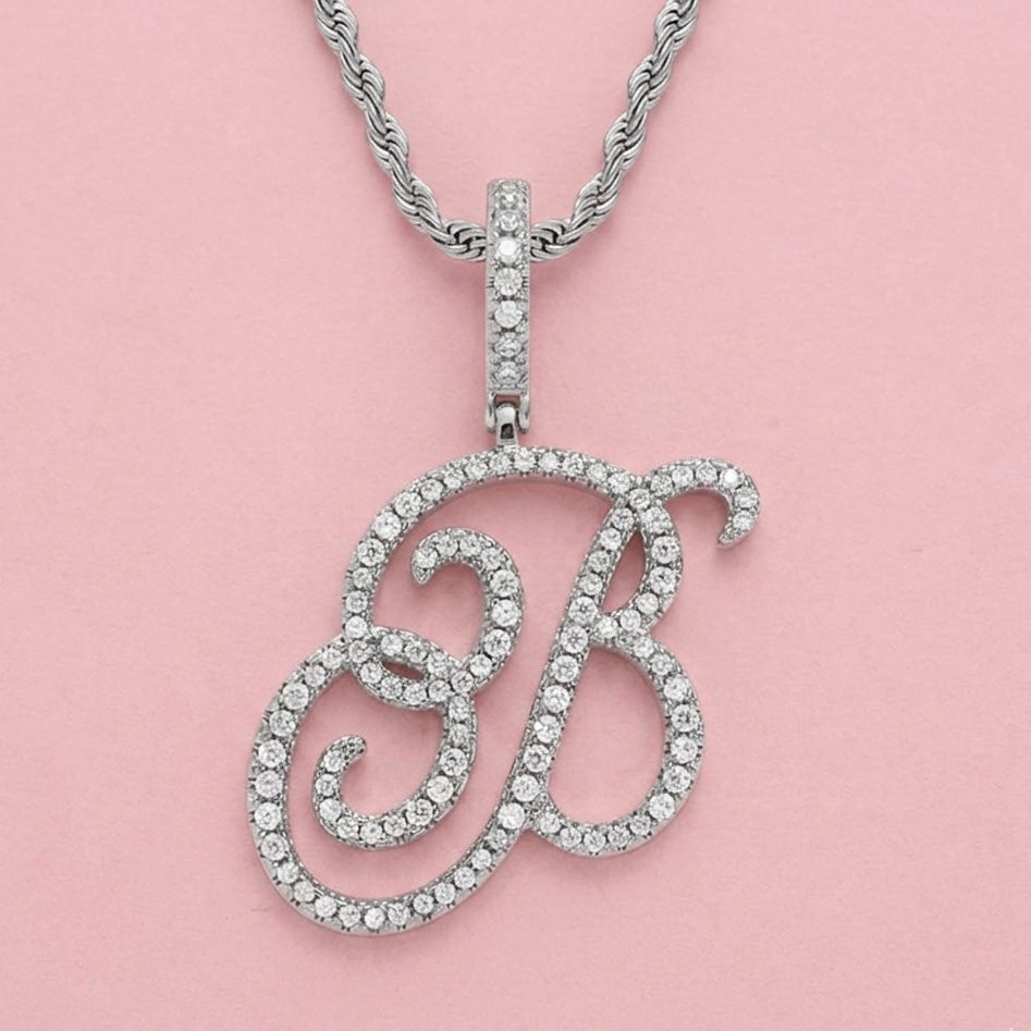 Cursive Initial Necklace Iced Out