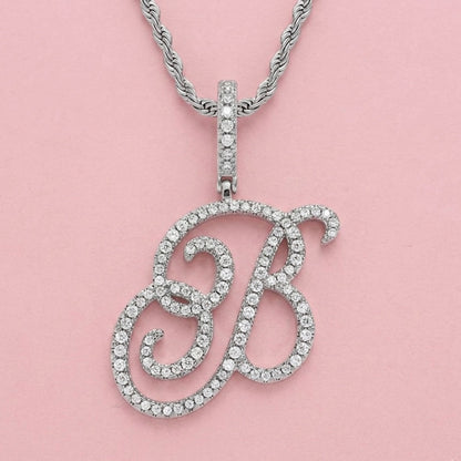 Cursive Initial Necklace Iced Out