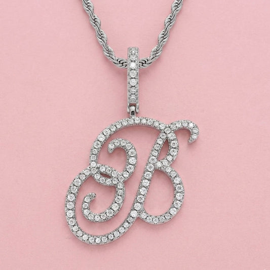 Cursive Initial Necklace Iced Out