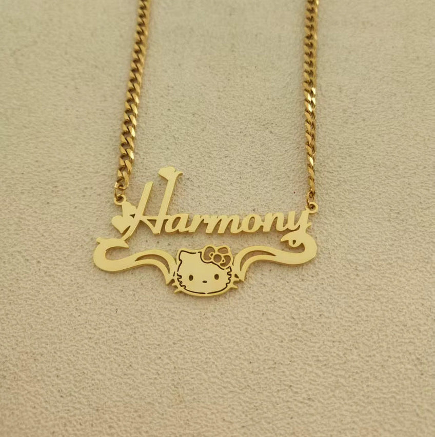 Hello Kitty Triple Heart Nameplate Necklace