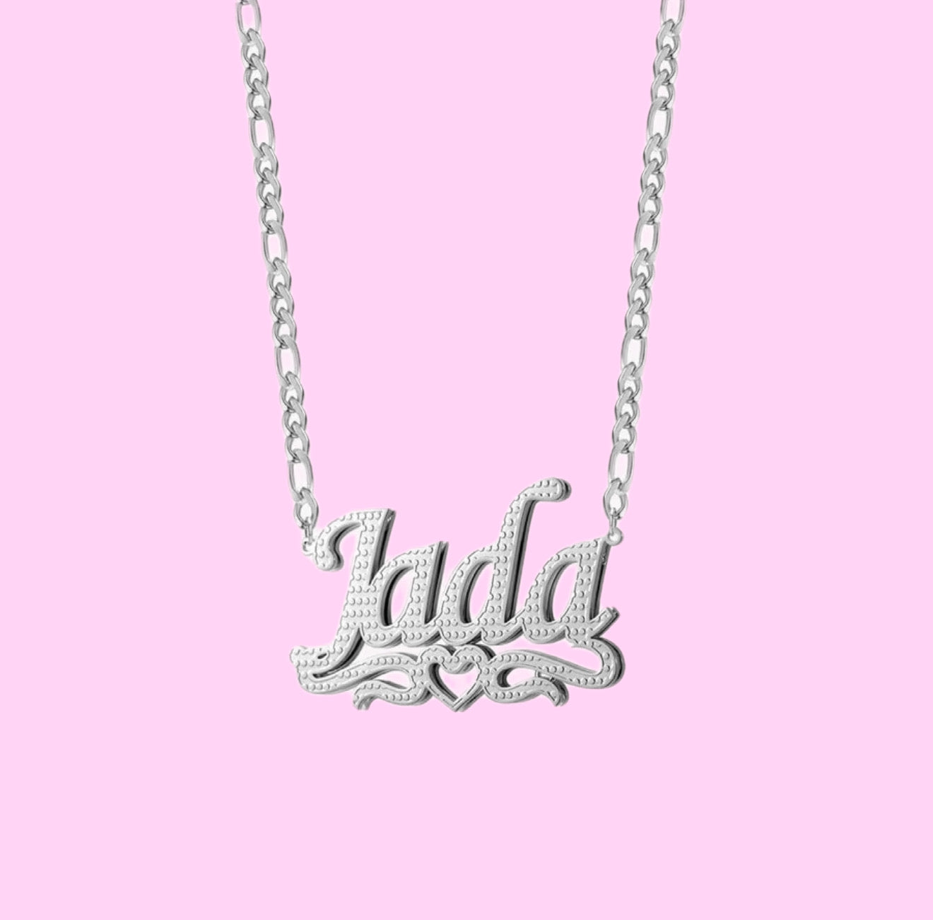 3D Two Tone Heart Nameplate Necklace