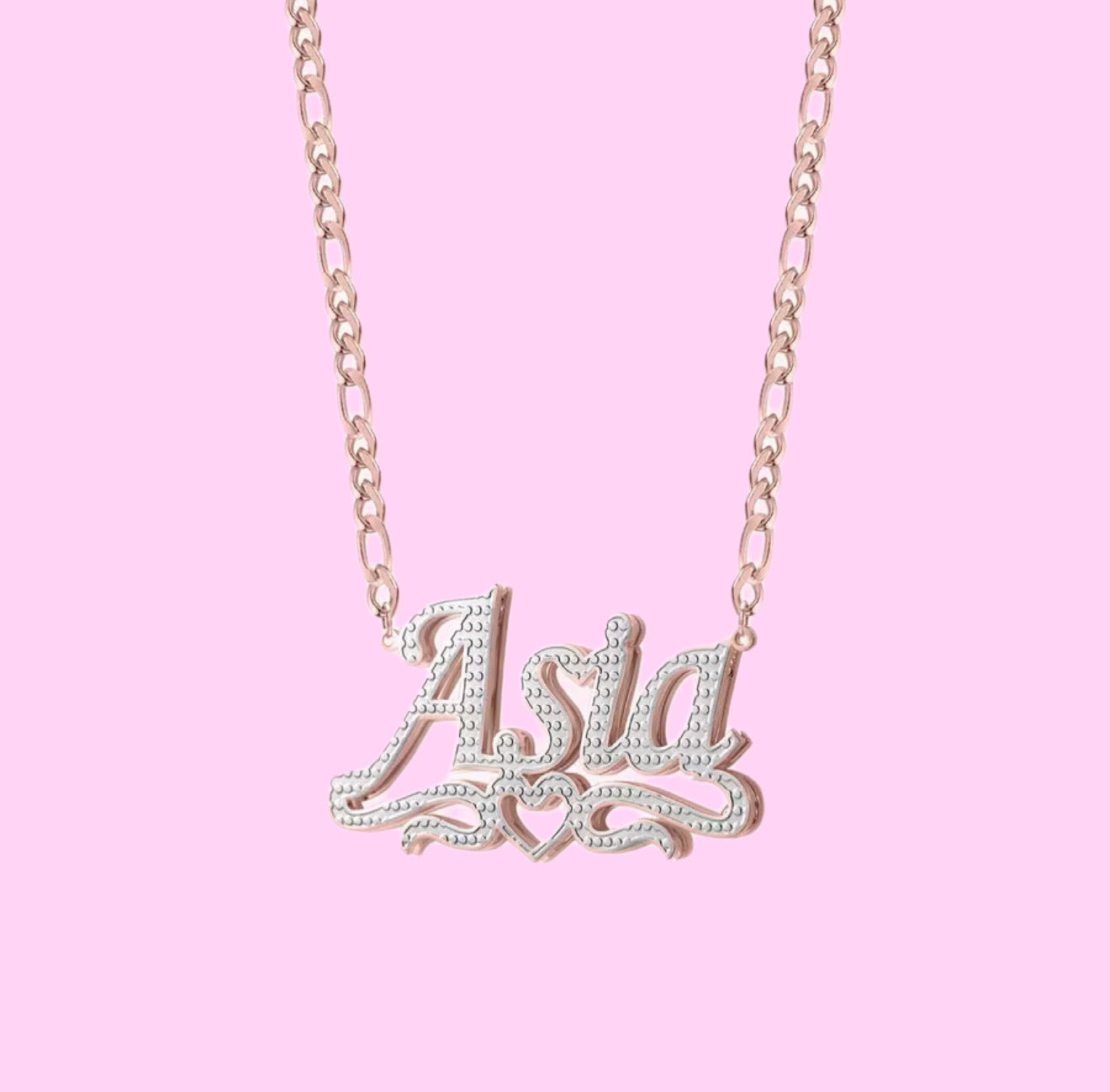 3D Two Tone Heart Nameplate Necklace