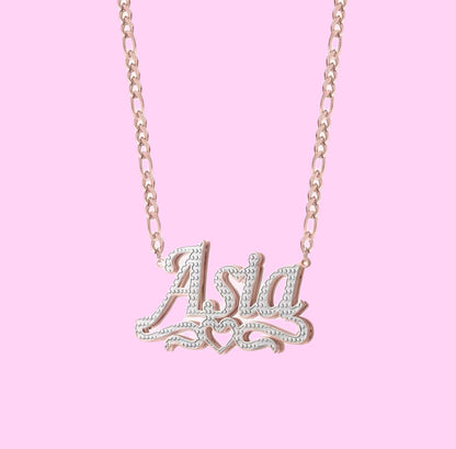 3D Two Tone Heart Nameplate Necklace