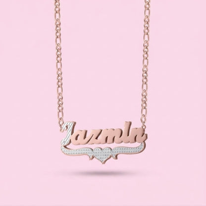 Two Tone Double Plated Heart Figaro Nameplate