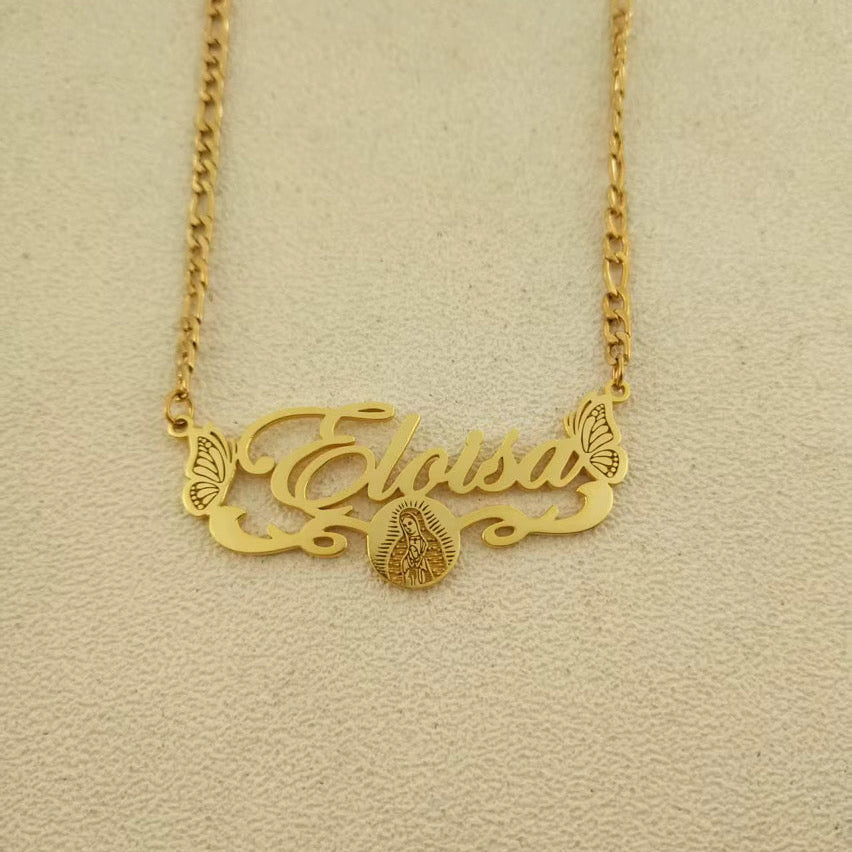 Butterfly Virgencita Nameplate Necklace