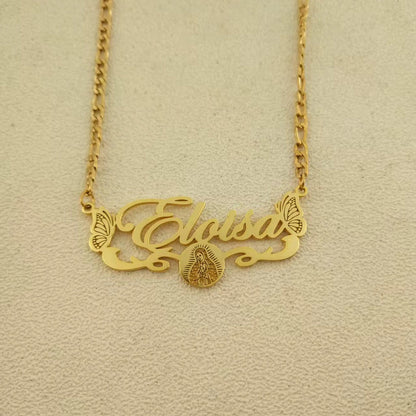Butterfly Virgencita Nameplate Necklace