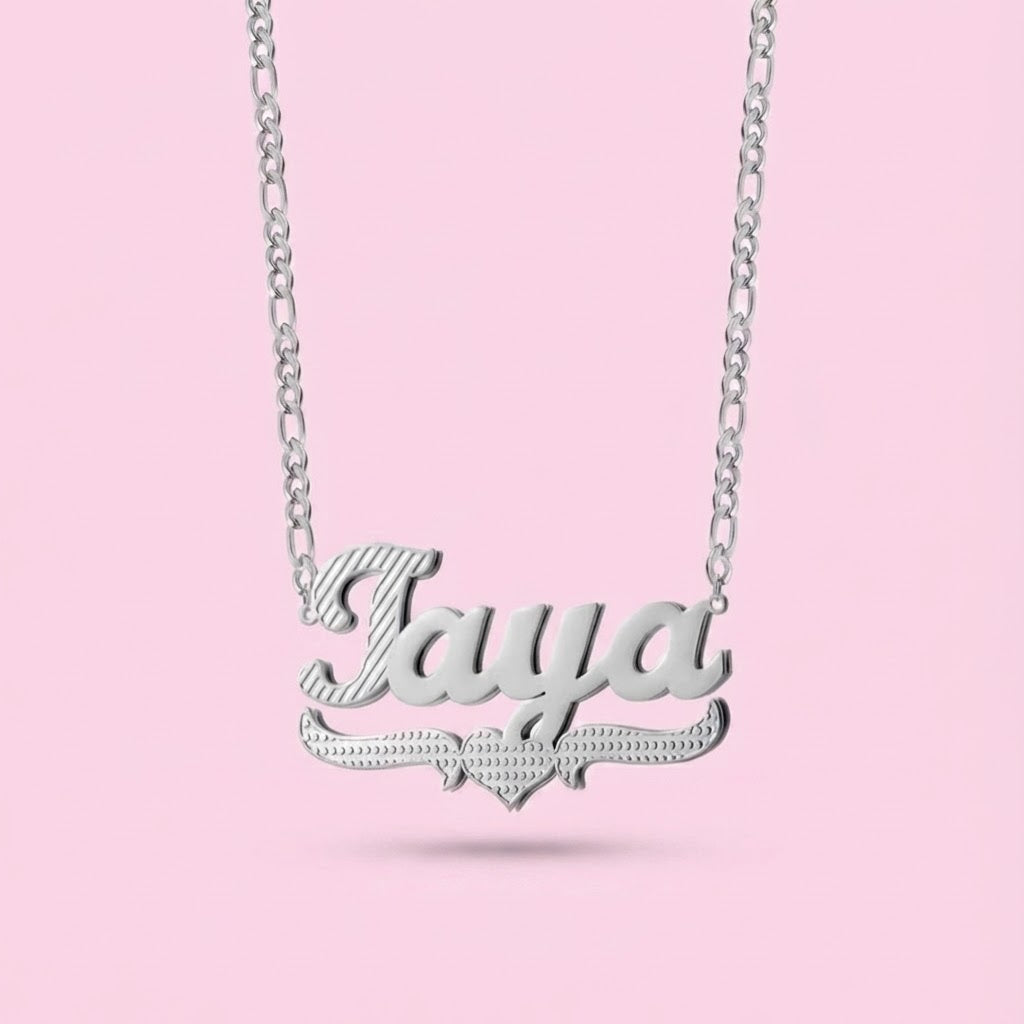 Two Tone Double Plated Heart Figaro Nameplate