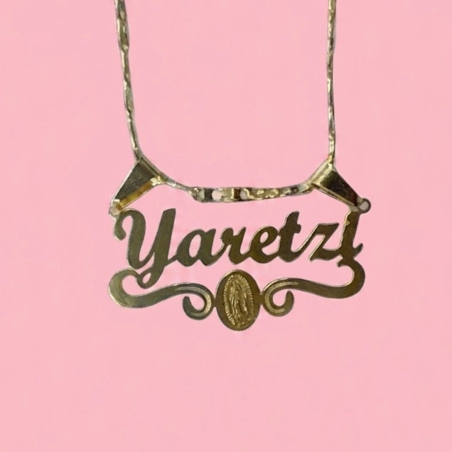 Virgin Mary Nameplate Necklace