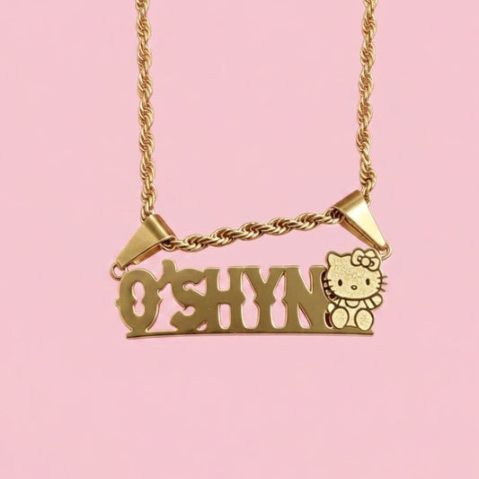 Waving Hello Kitty Nameplate Necklace