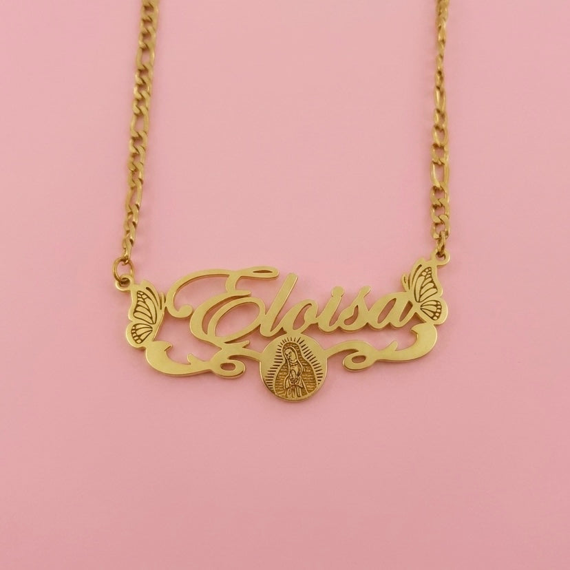 Butterfly Virgencita Nameplate Necklace