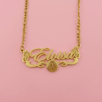 Butterfly Virgencita Nameplate Necklace