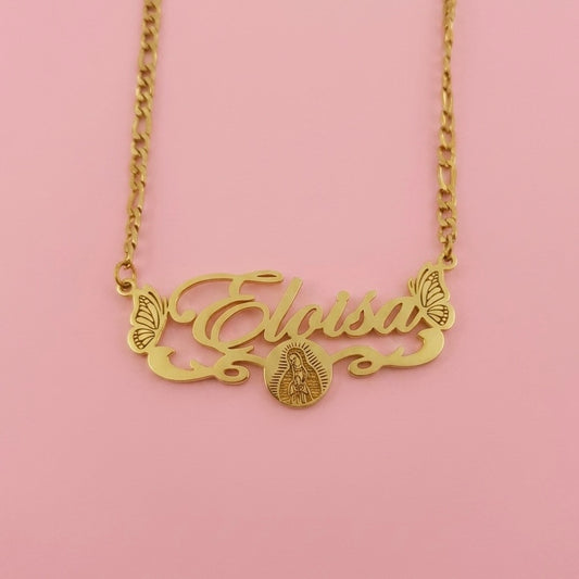 Butterfly Virgencita Nameplate Necklace