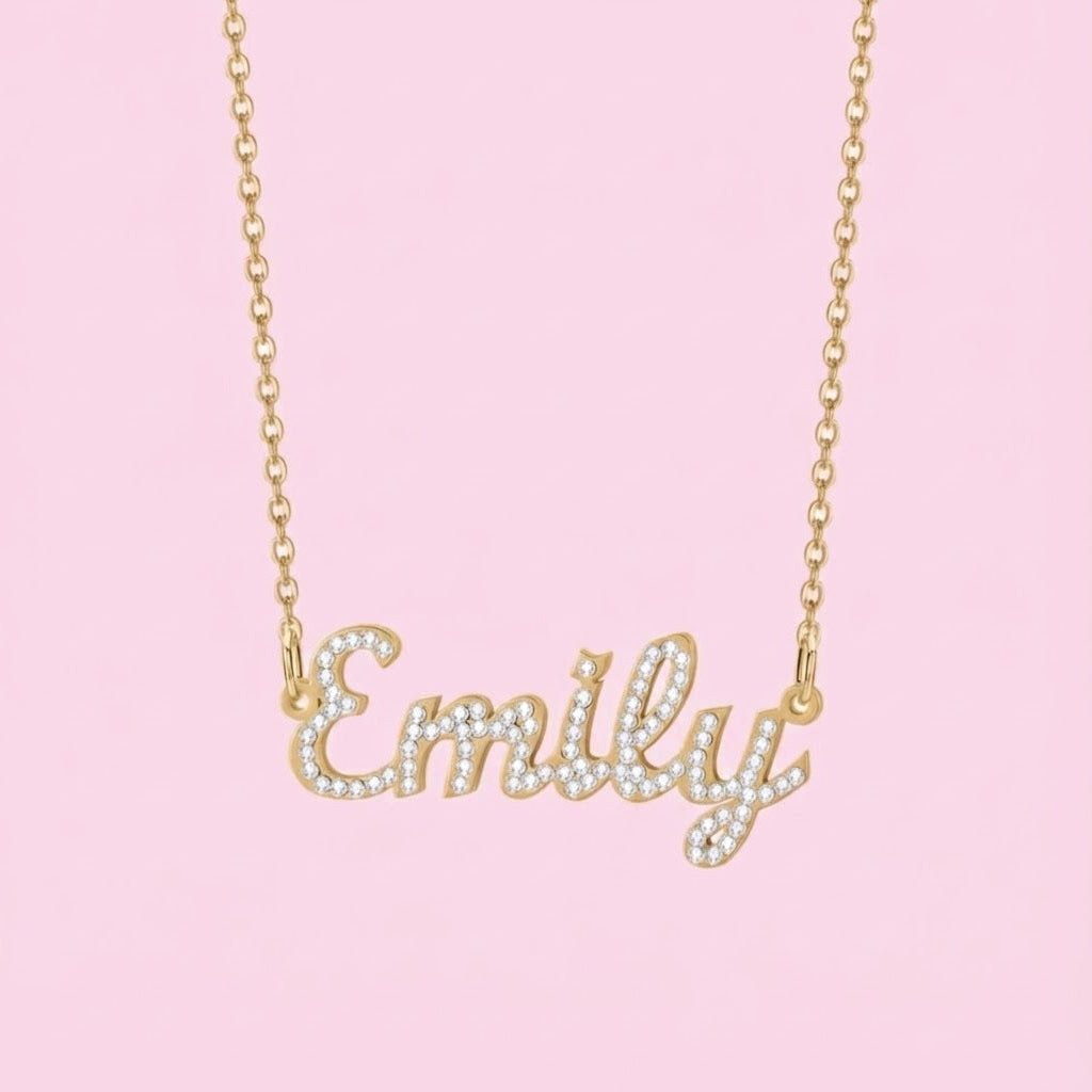 Dainty Crystal Nameplate Necklace