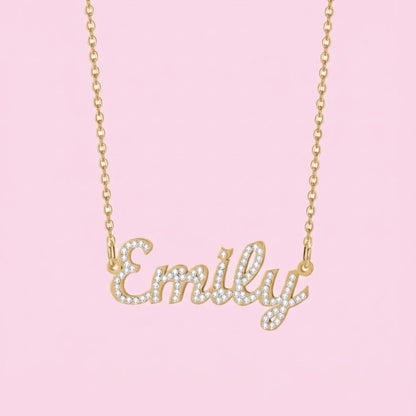 Dainty Crystal Nameplate Necklace