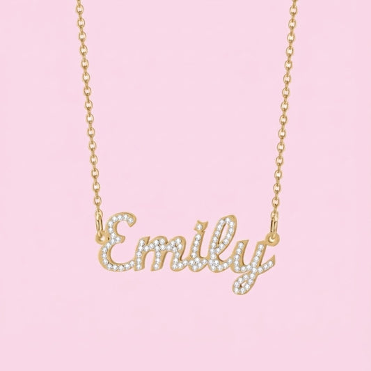 Dainty Crystal Nameplate Necklace