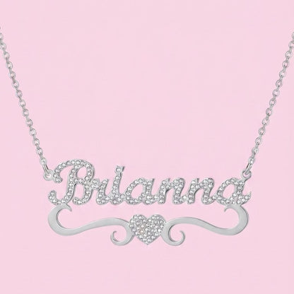 Crystal Heart Nameplate Necklace