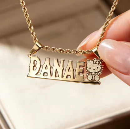 Waving Hello Kitty Nameplate Necklace