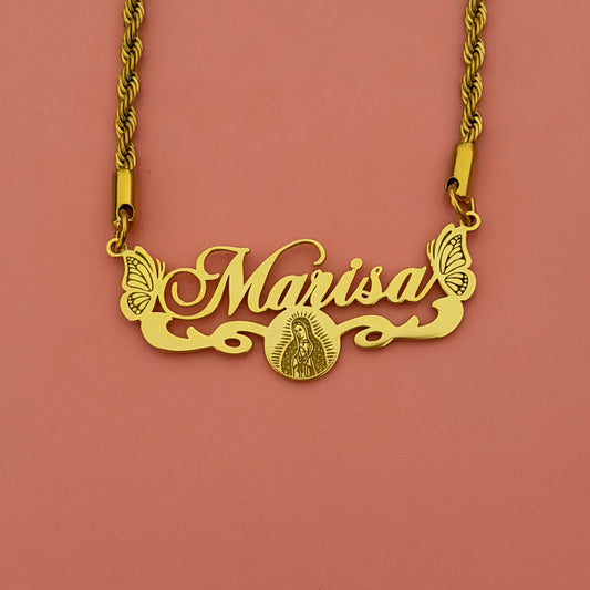 Butterfly Virgencita Nameplate Necklace
