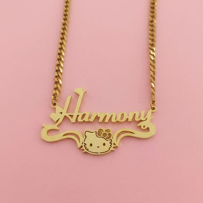 Hello Kitty Triple Heart Nameplate Necklace