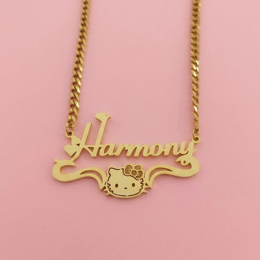 Hello Kitty Triple Heart Nameplate Necklace