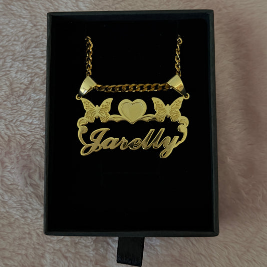 Heart Butterfly Nameplate Necklace